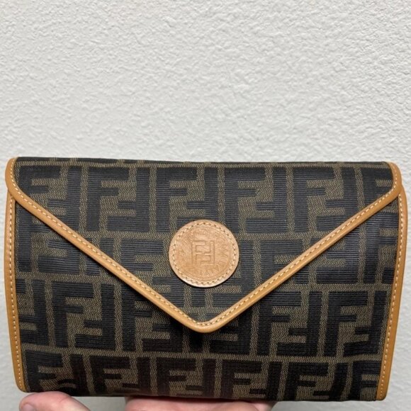 FENDI ZUCCA**COATED CANVAS** MONOGRAM CLUTCH/BAG - Picture 1 of 15